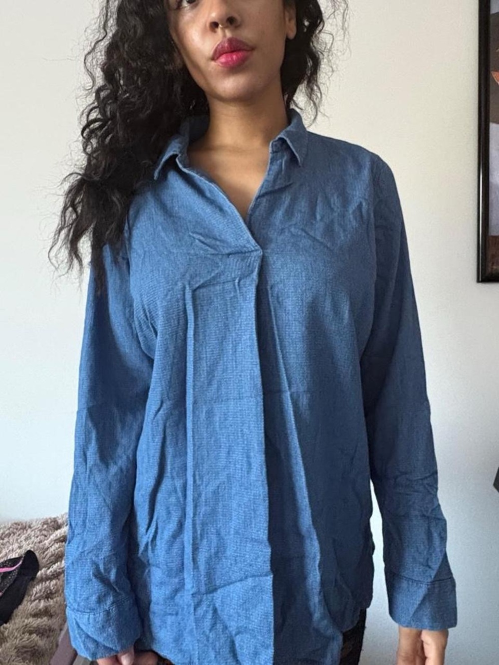 Blue Button-Up Women’s Shirt - Classic Long Sleeve Top